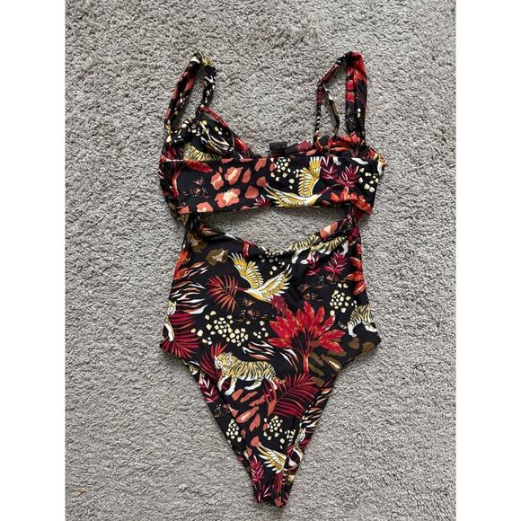 SAME Los Angeles Cutout Jungle Tropical Flatter‎ One Piece Swimsuit Sz S - Picture 5 of 5